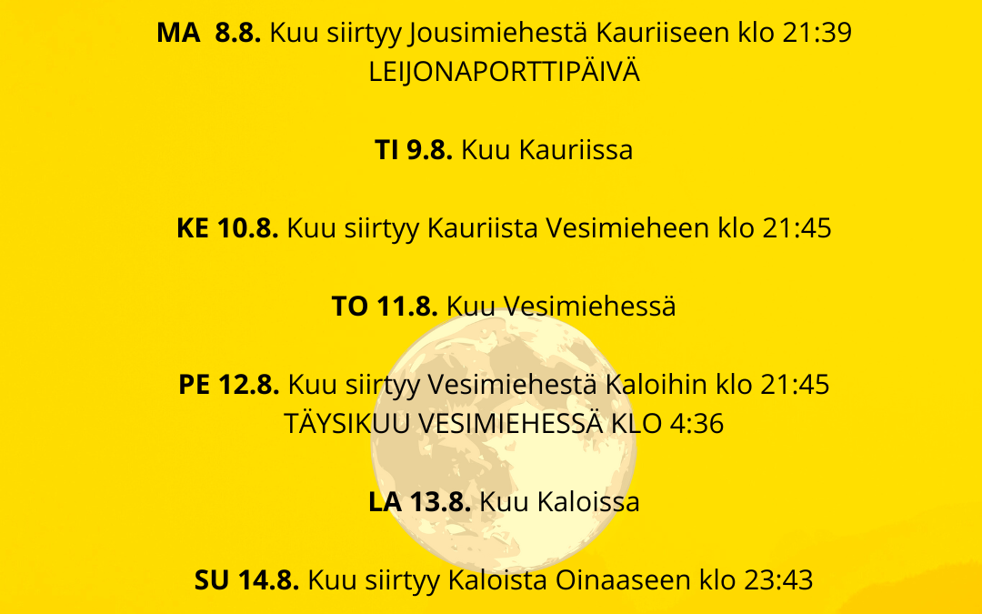 KUUKALENTERI VKO 32 JA LEIJONAPORTTIPÄIVÄ